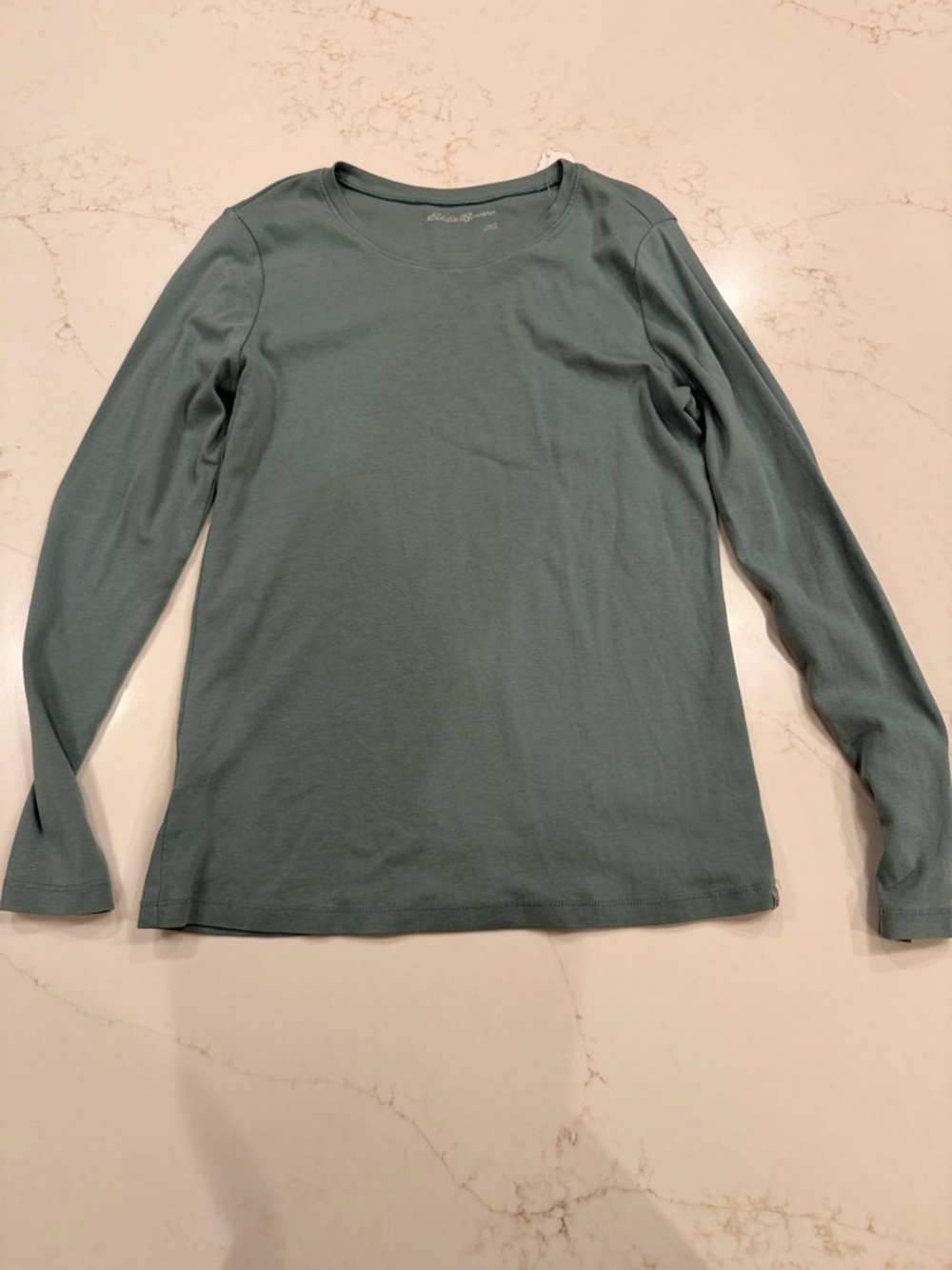 Eddie Bauer Women’s Large Blue Green Long Sleeve Crewneck T Shirt 100% Cotton